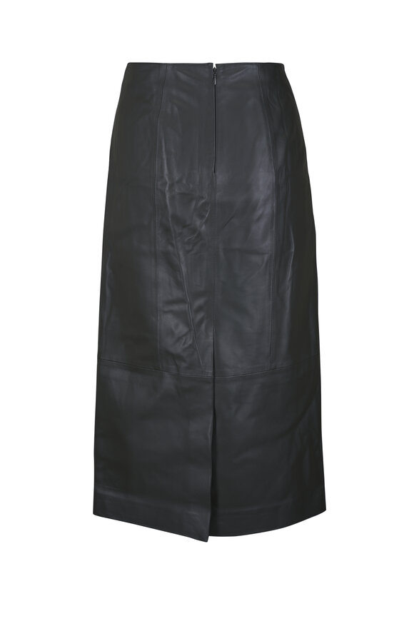 Vince Dark Moss Mid Rise Leather Midi Skirt - view 2