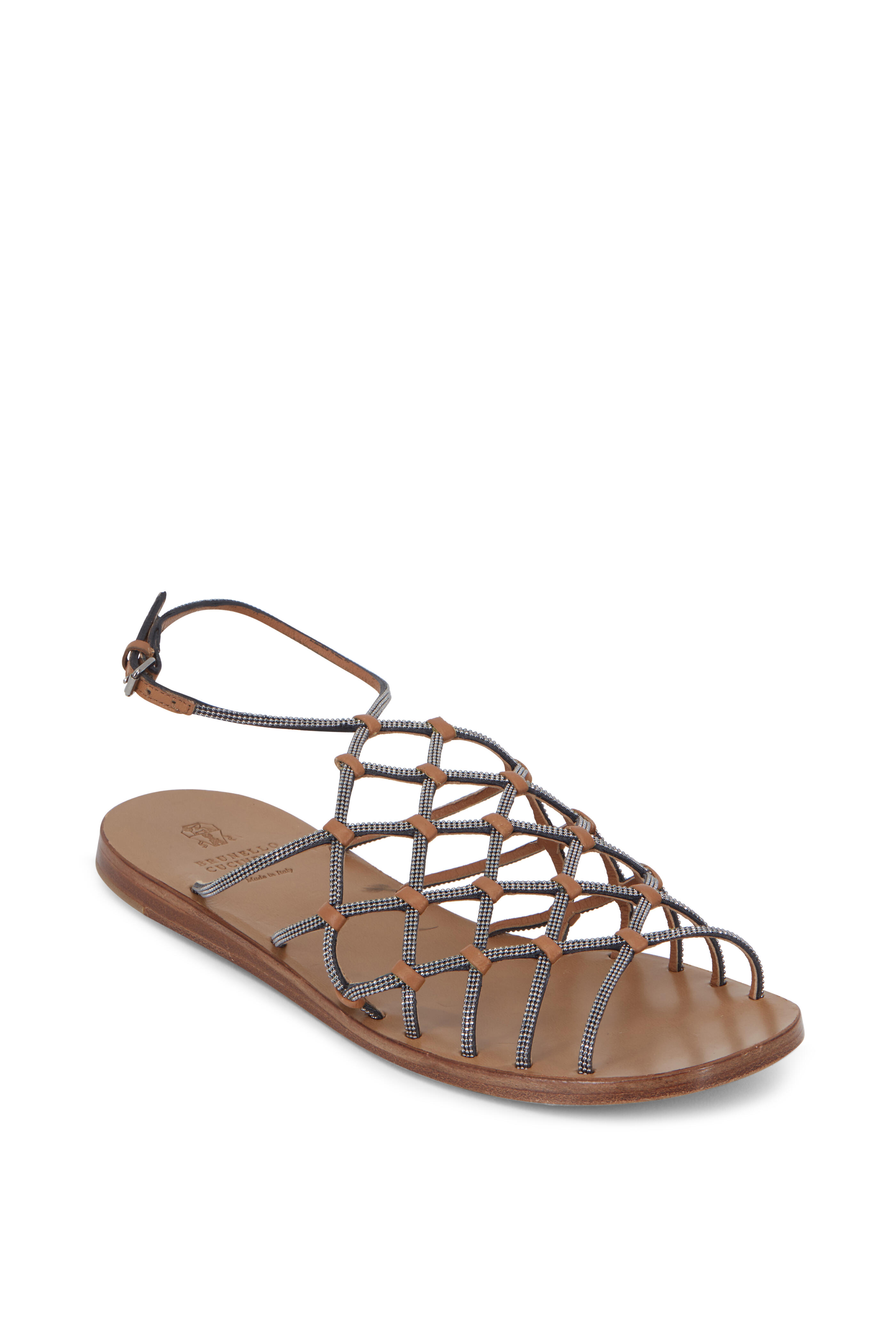 Brunello Cucinelli - Luggage Monili Cage Flat Sandal
