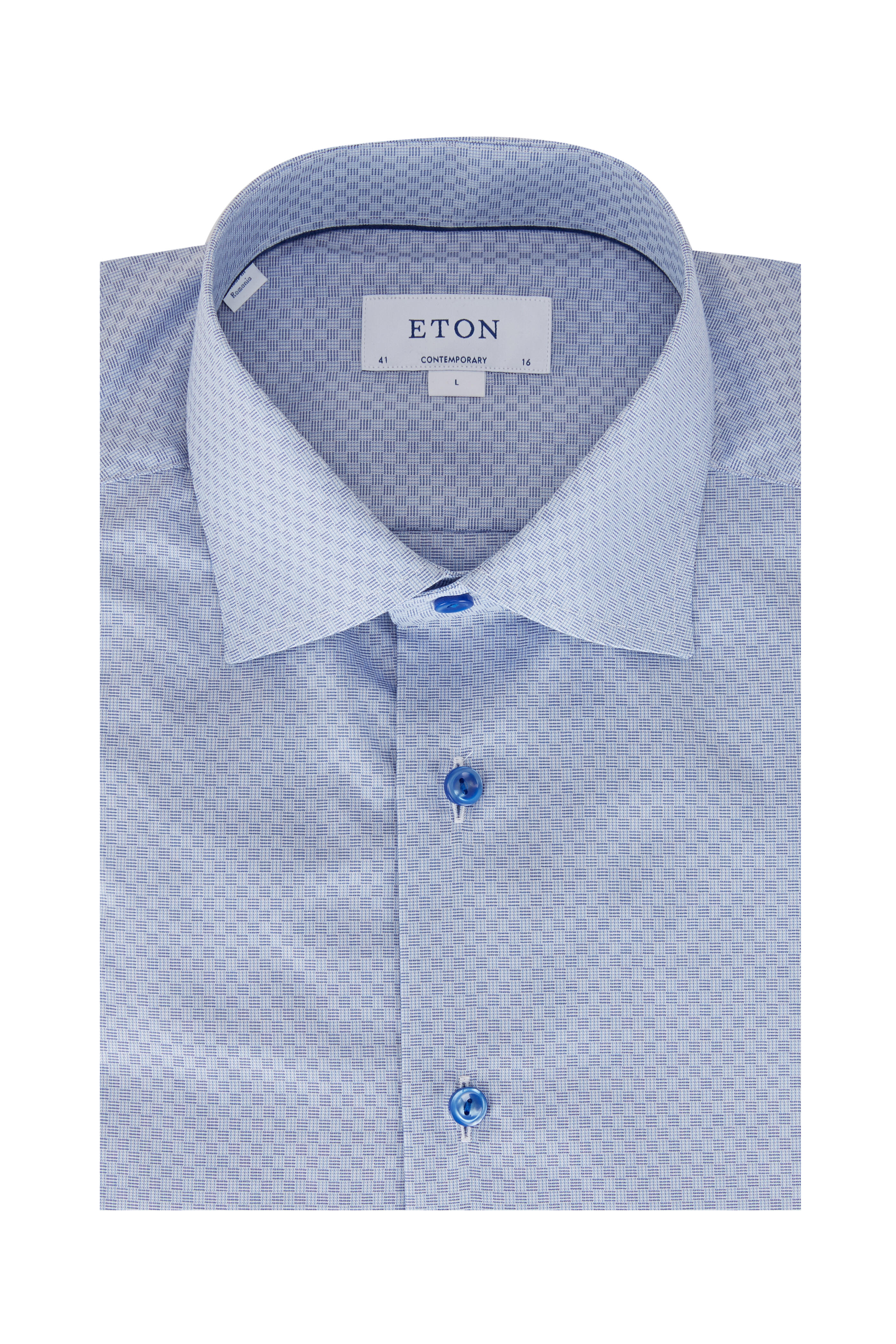 Eton - Light Blue Squares Contemporary Fit Sport Shirt