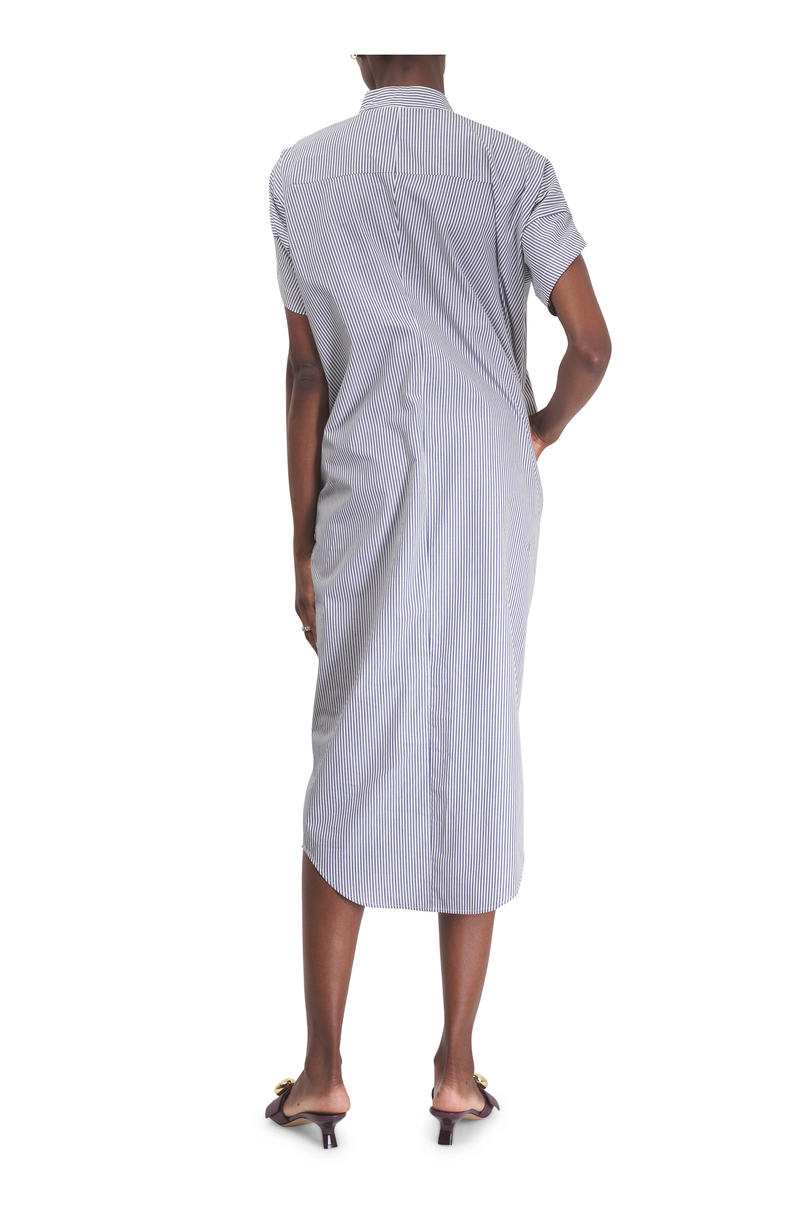 Zero + Maria Cornejo - Long Aissa Ivory & Navy Stripe Shirt Dress