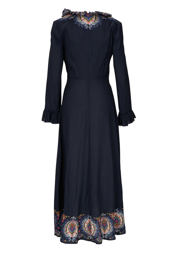 Etro - Printed Navy V-Neck Maxi Dress 