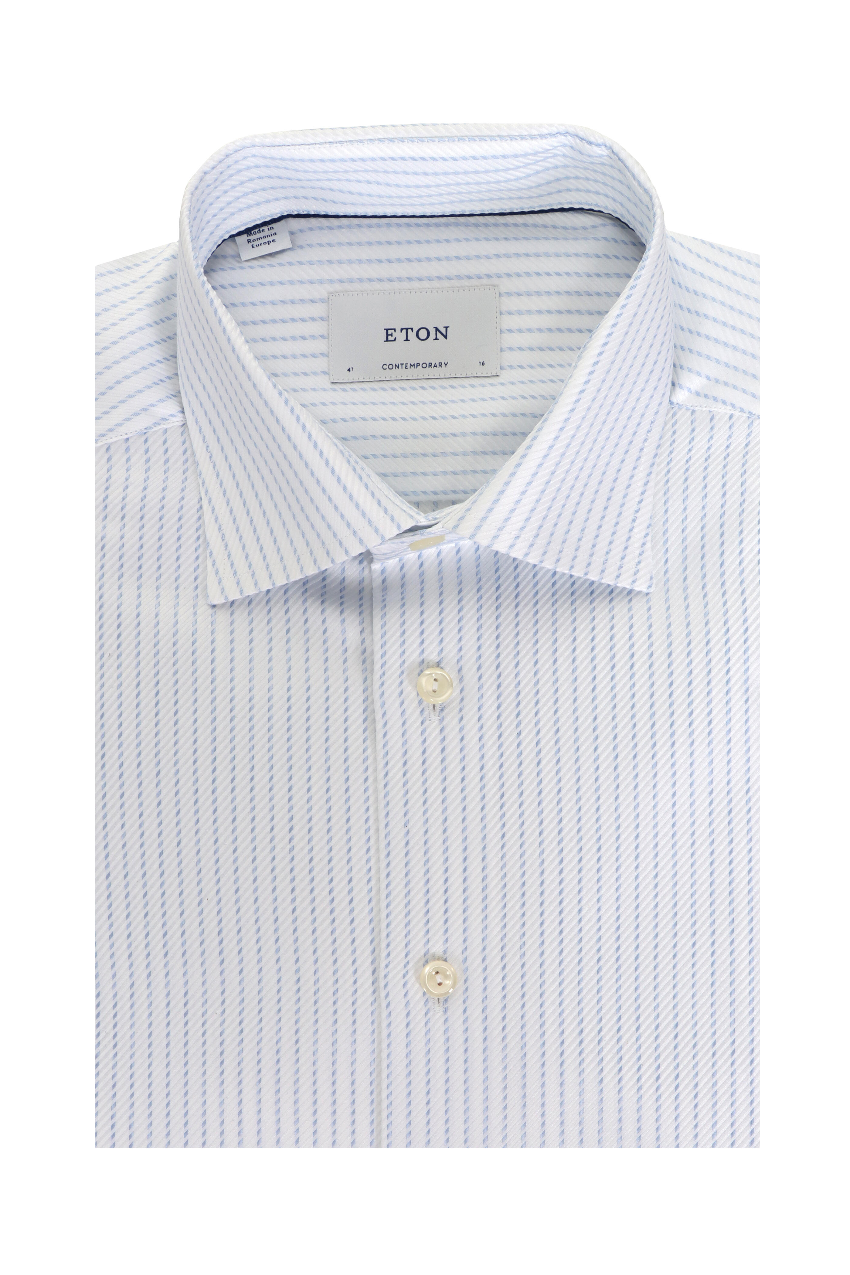 Eton - White & Blue Striped Twill Dress Shirt