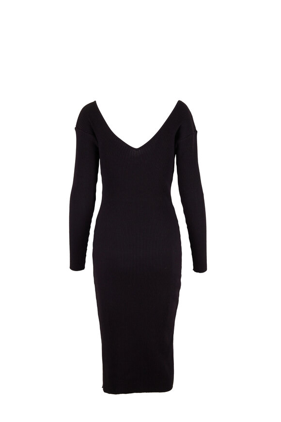 Vince - Black Cotton & Viscose Long Sleeve V-Neck Dress