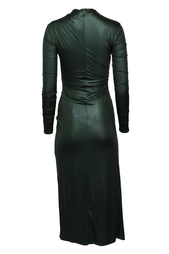 LaPointe Green Coated Jersey Drape Midi Dress
