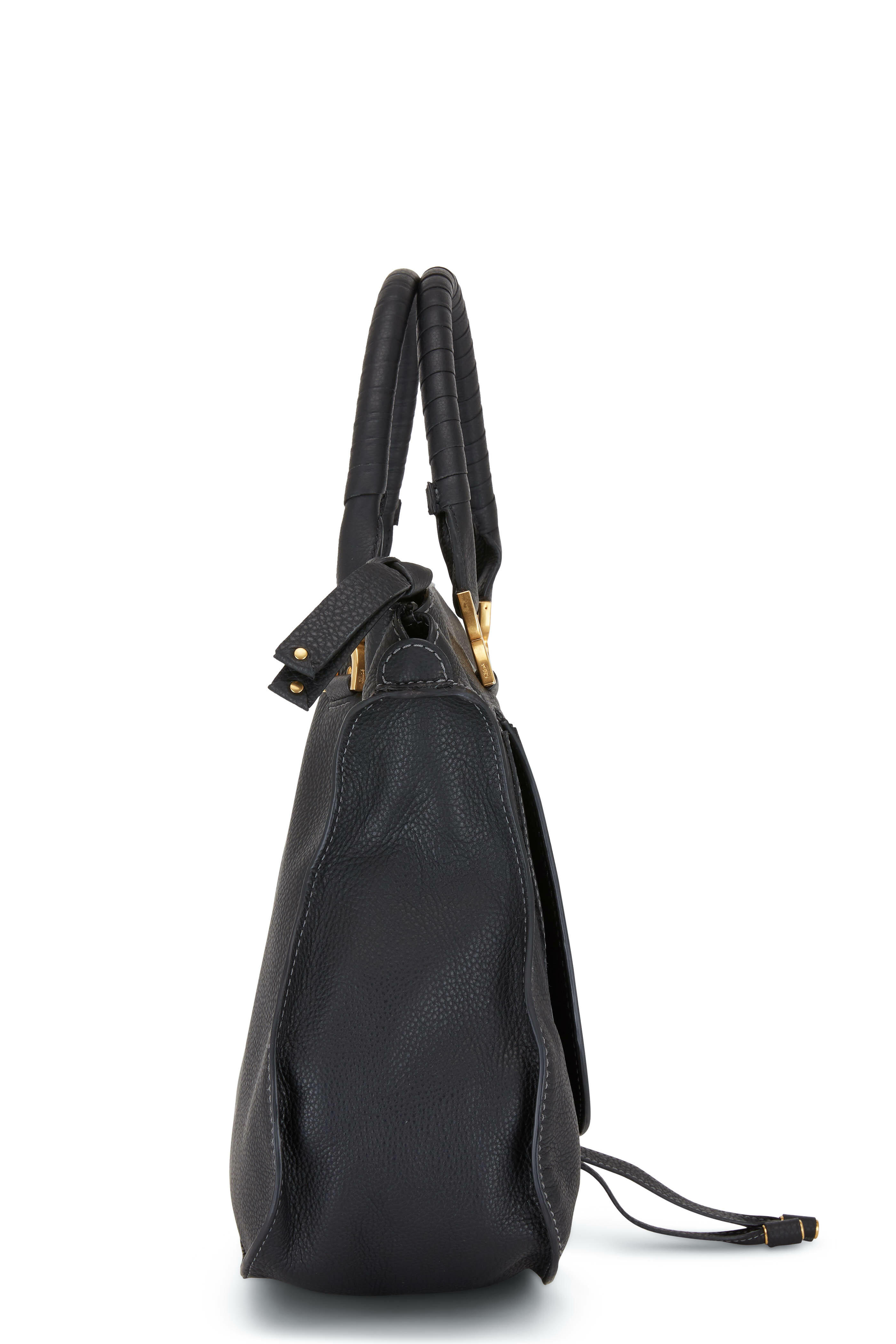 Women's Black Grained Leather top handle bag