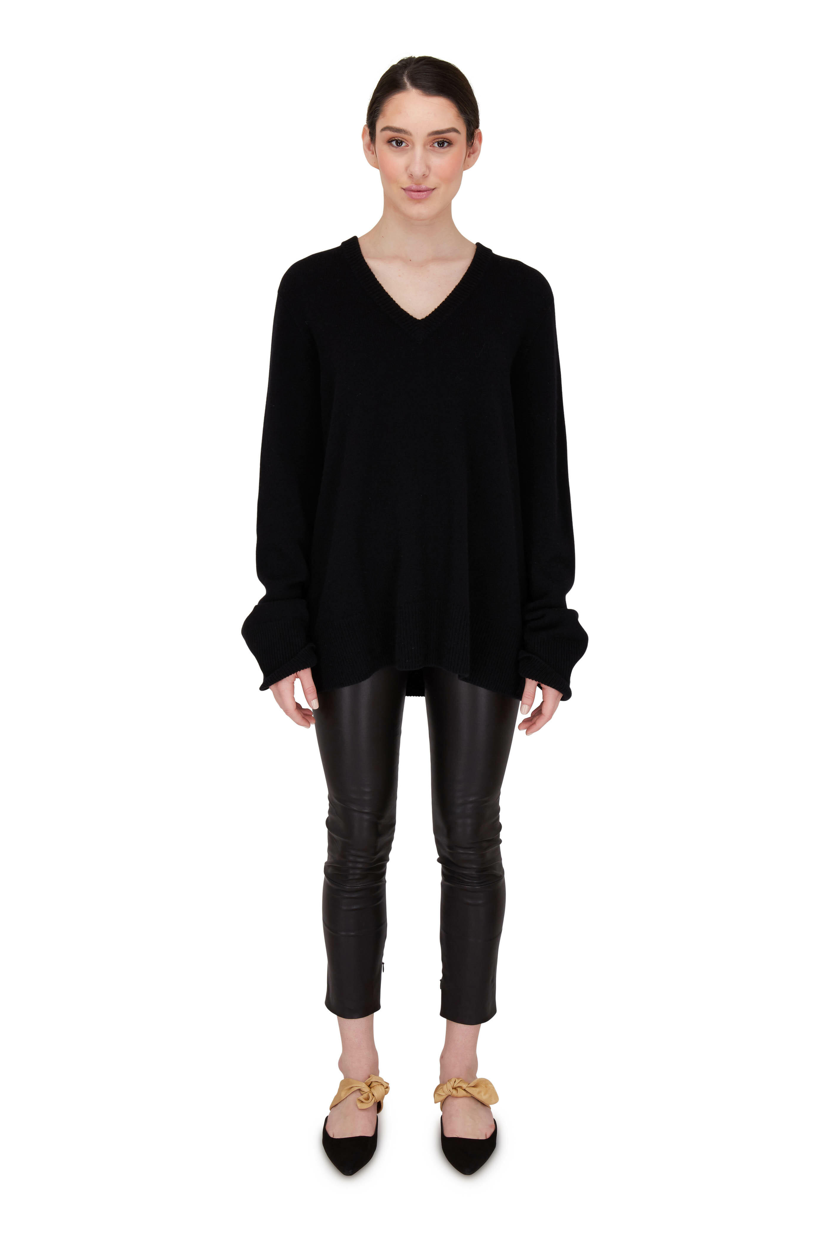 The Row - Elaine Black Wool & Cashmere V-Neck Sweater