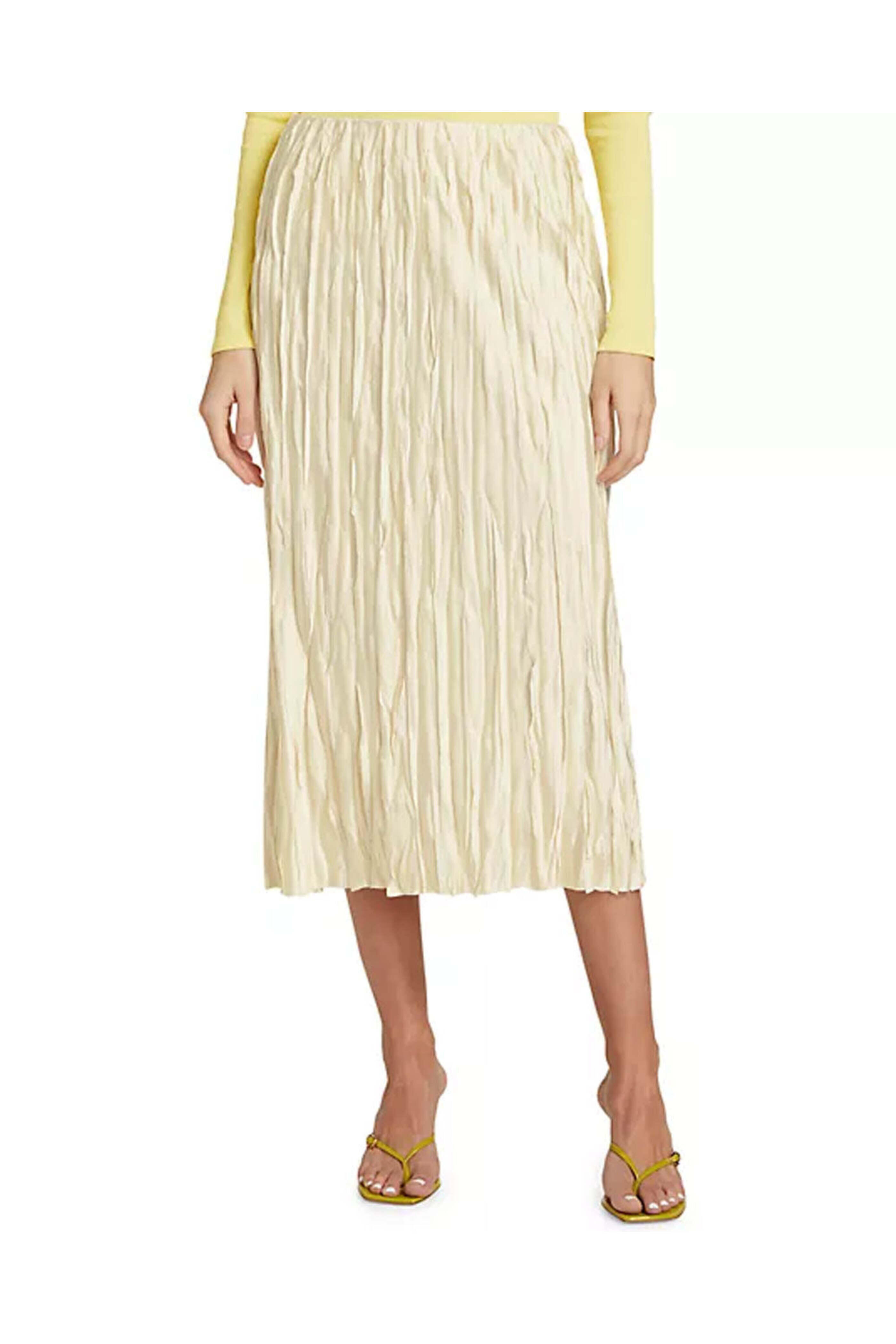 Vince - Pale Ivory Crushed Bias Strip Skirt