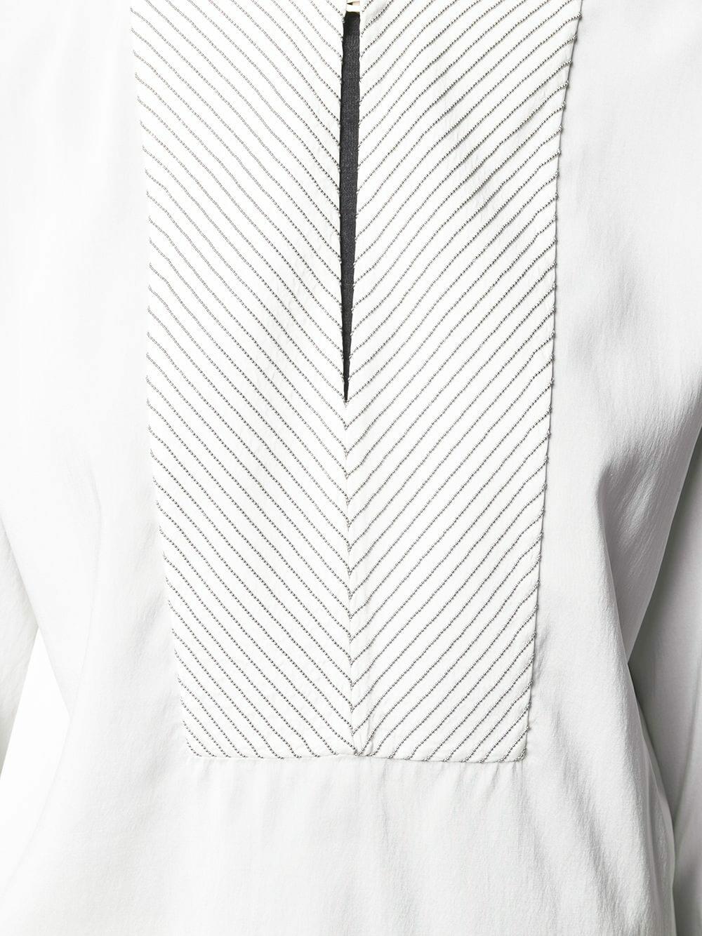 Brunello Cucinelli - White Silk Collarless Monili Panel Henley