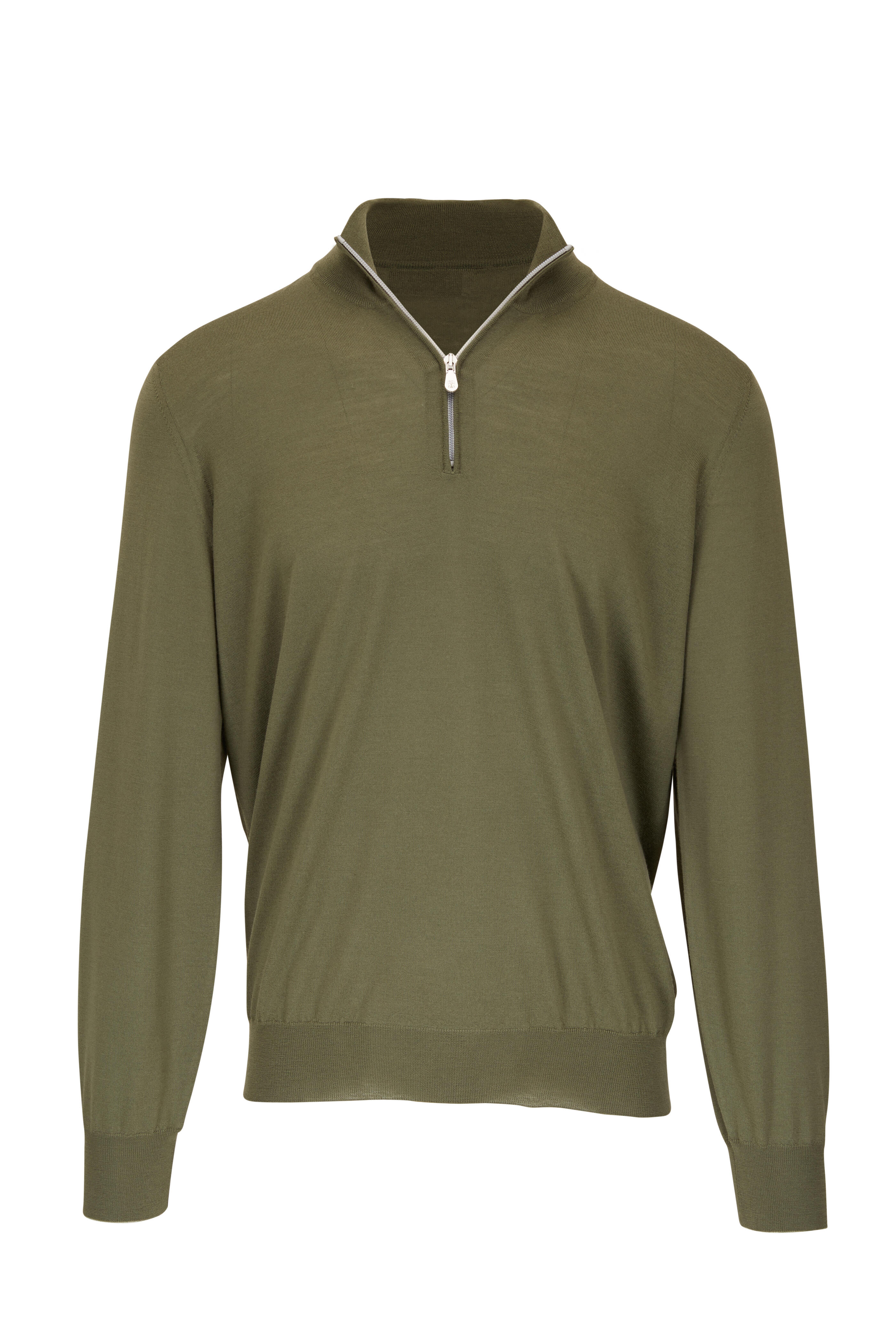 Brunello Cucinelli - Olive Wool & Cashmere Quarter Zip Pullover
