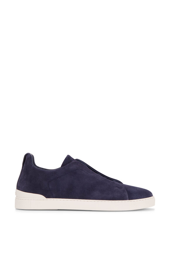 Zegna - Triple Stitch Blue Suede Low Top Sneaker