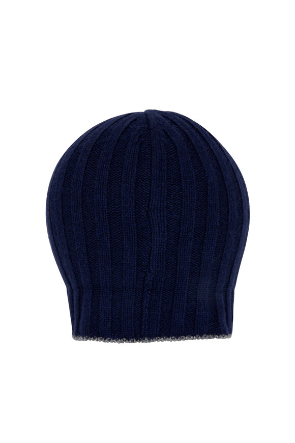 Brunello Cucinelli - Navy & Gray Cashmere Beanie 