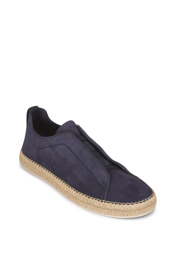 Zegna Triple Stitch Navy Blue Suede Espadrille Sneaker - view 1