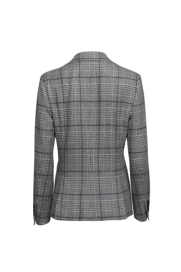Kiton Gray & White Plaid Single Breasted Blazer - view 2