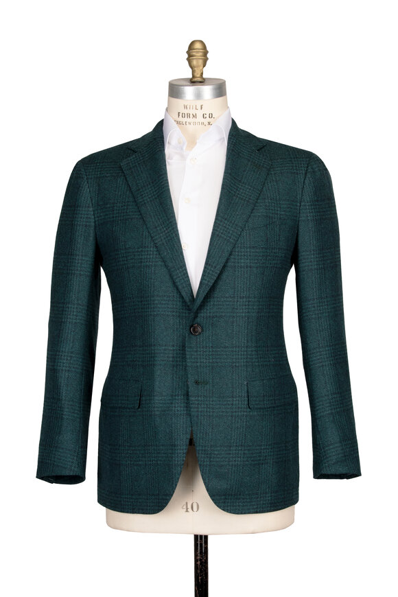 Cesare Attolini Dark Teal Plaid Cashmere Sportcoat - view 2