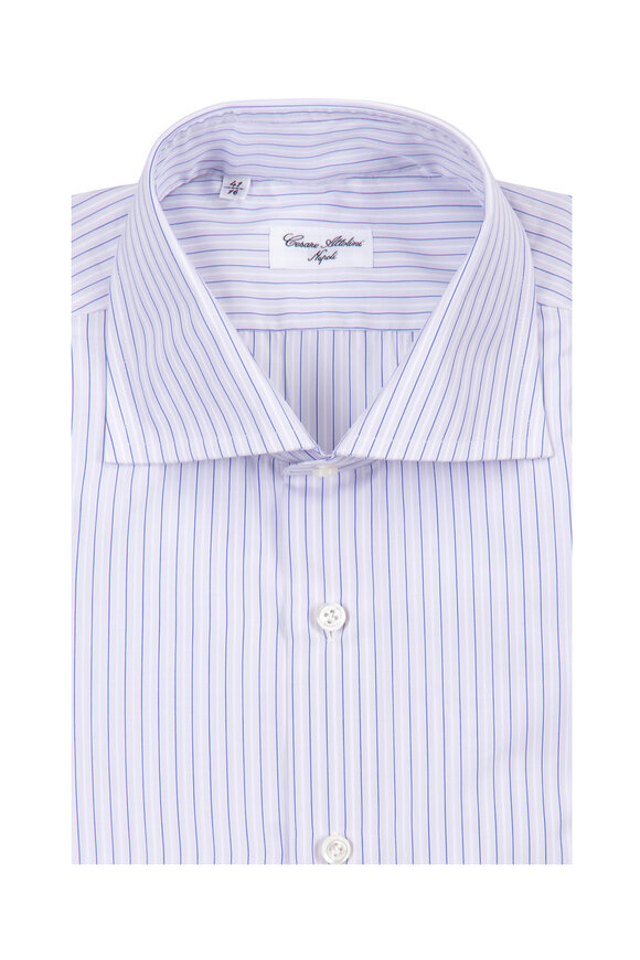 Cesare Attolini Blue Mini Stripe Cotton Sport Shirt - view 1