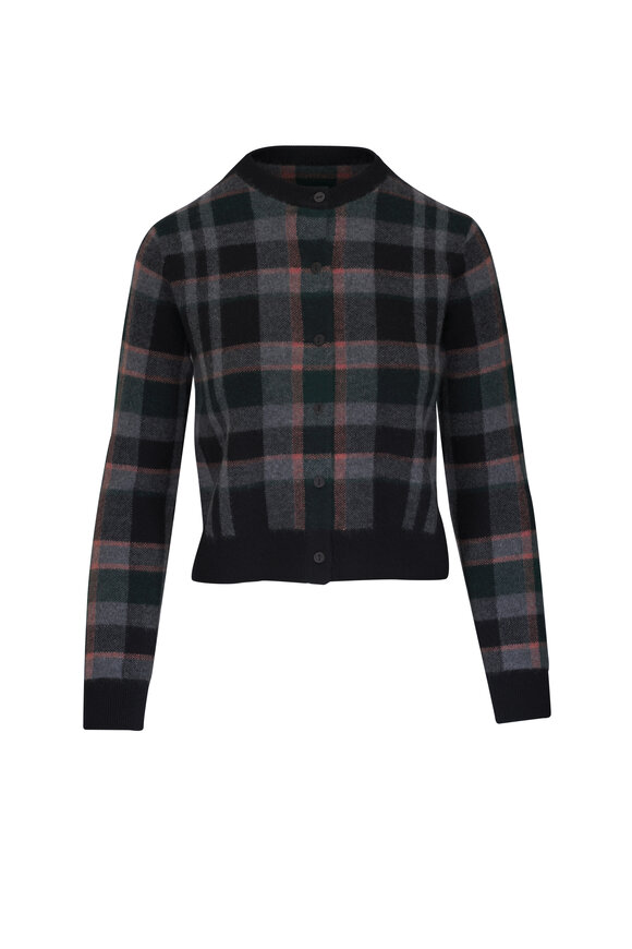 Vince Black Combo Cashmere Plaid Cardigan