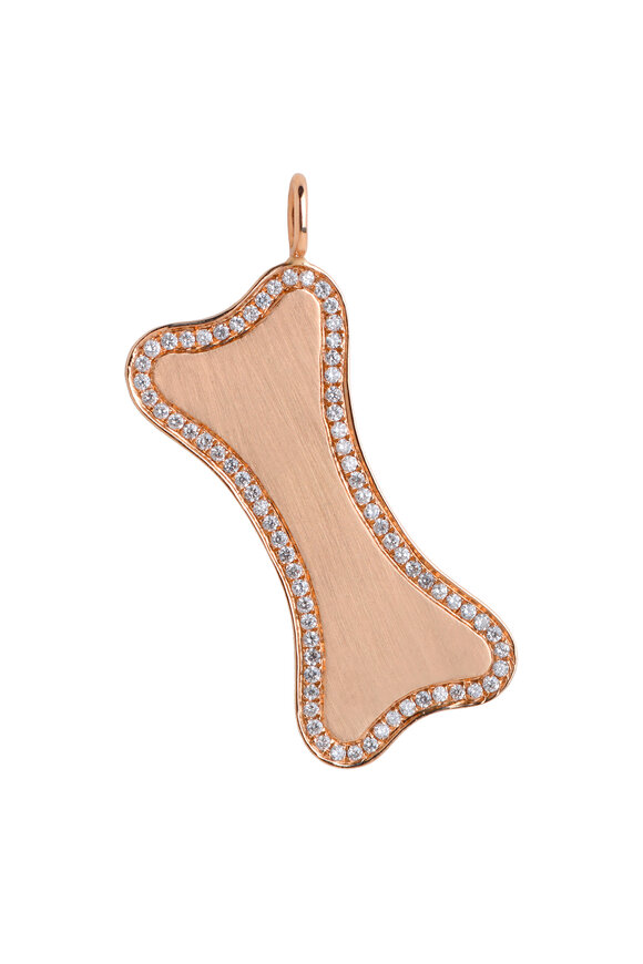 Bridget King 14k Rose Gold Large Diamond Dog Bone Pendant - view 1