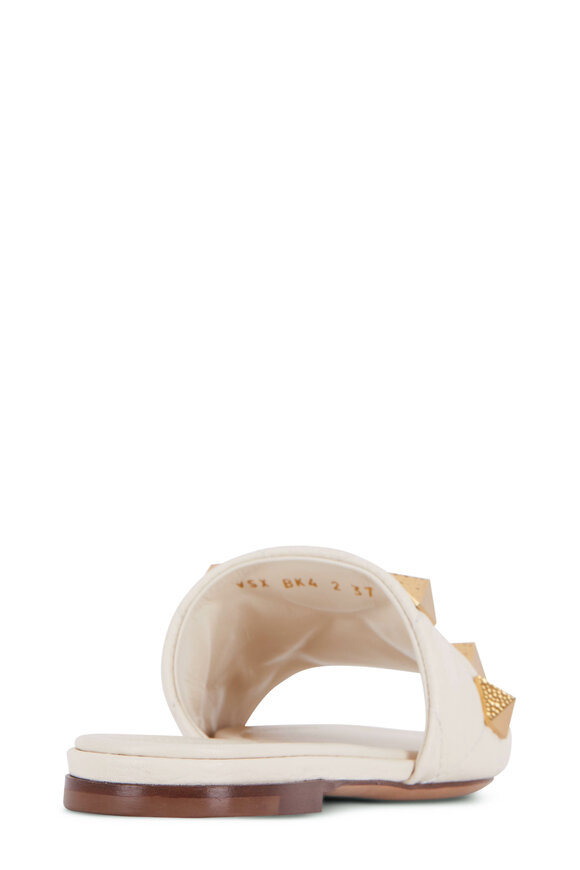 Valentino Garavani - Light Ivory Quilted Leather Stud Flat Sandal