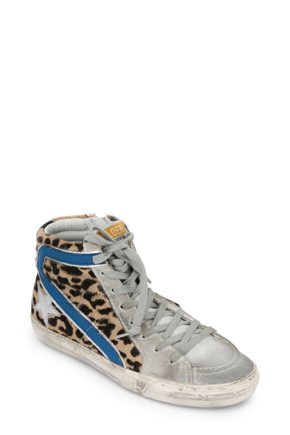 Golden Goose - Ice Blue & Leopard Calf Hair Slide Sneaker