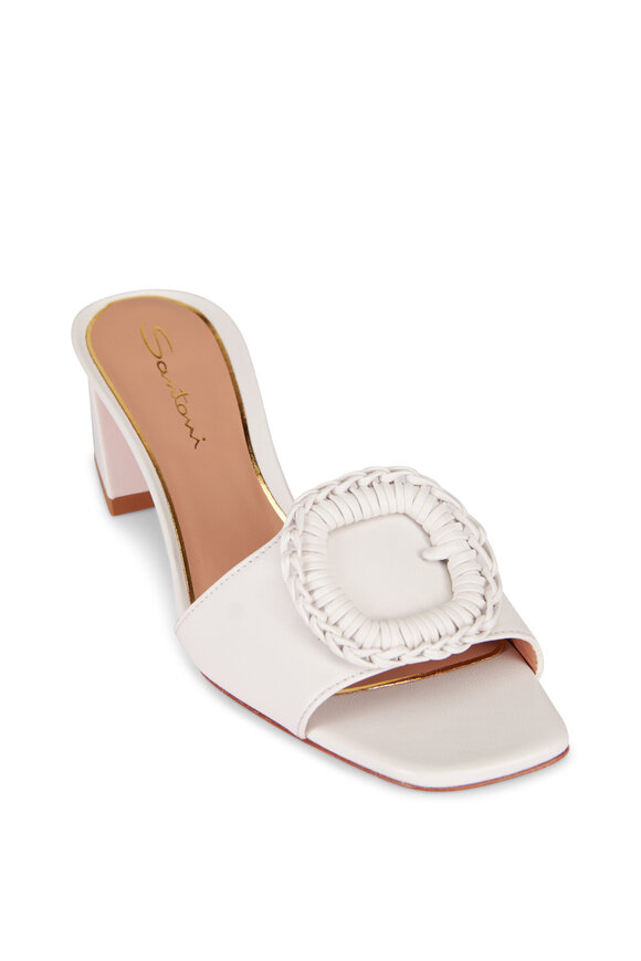 Santoni Corolle White Leather Buckle Mule, 50mm - view 1