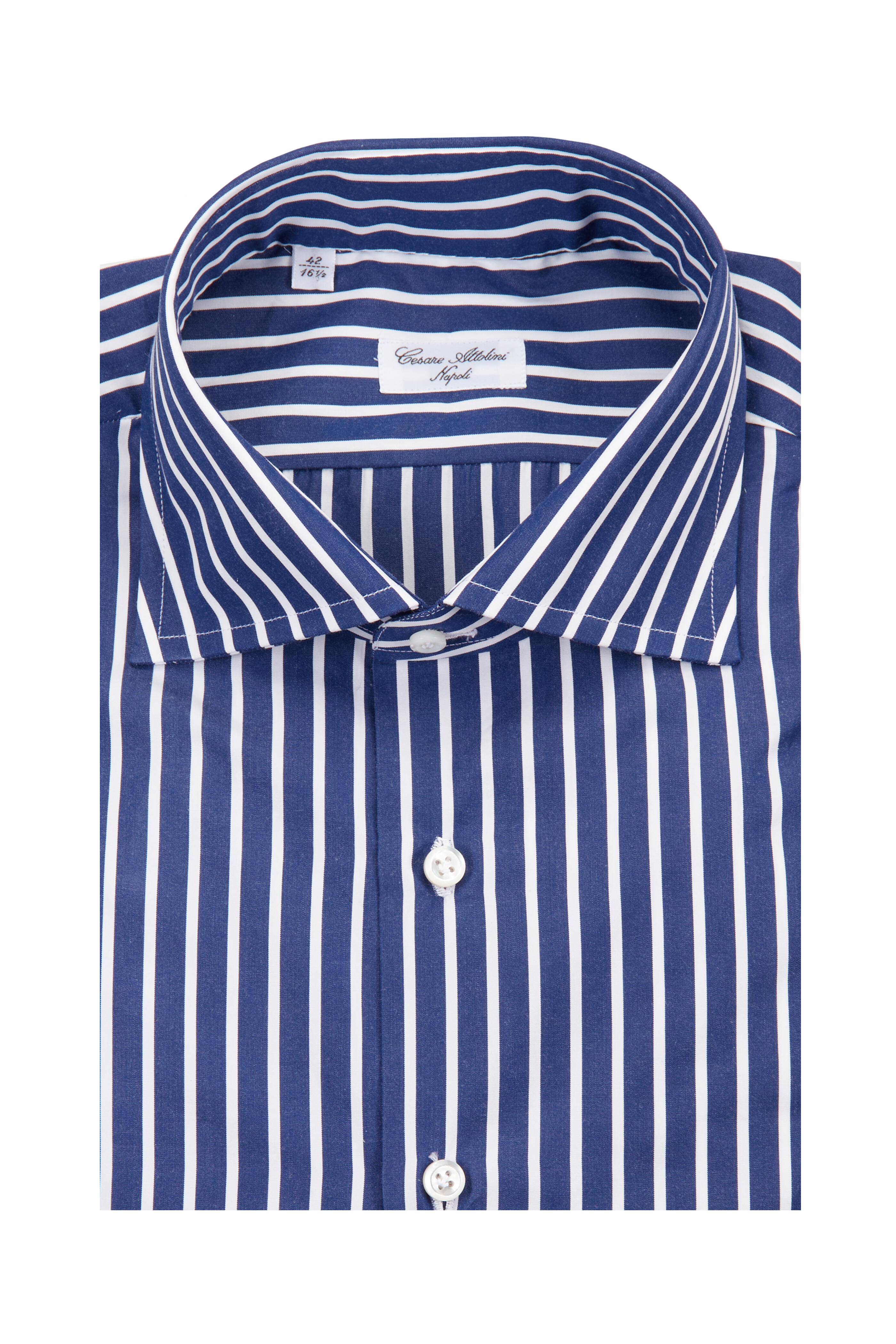 Cesare Attolini - Blue Stripe Cotton Sport Shirt - view 1
