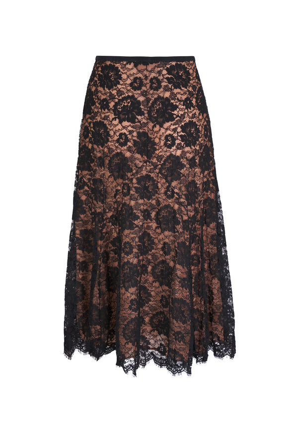 Michael Kors Collection - Dance Crushed Black Floral Lace Skirt 