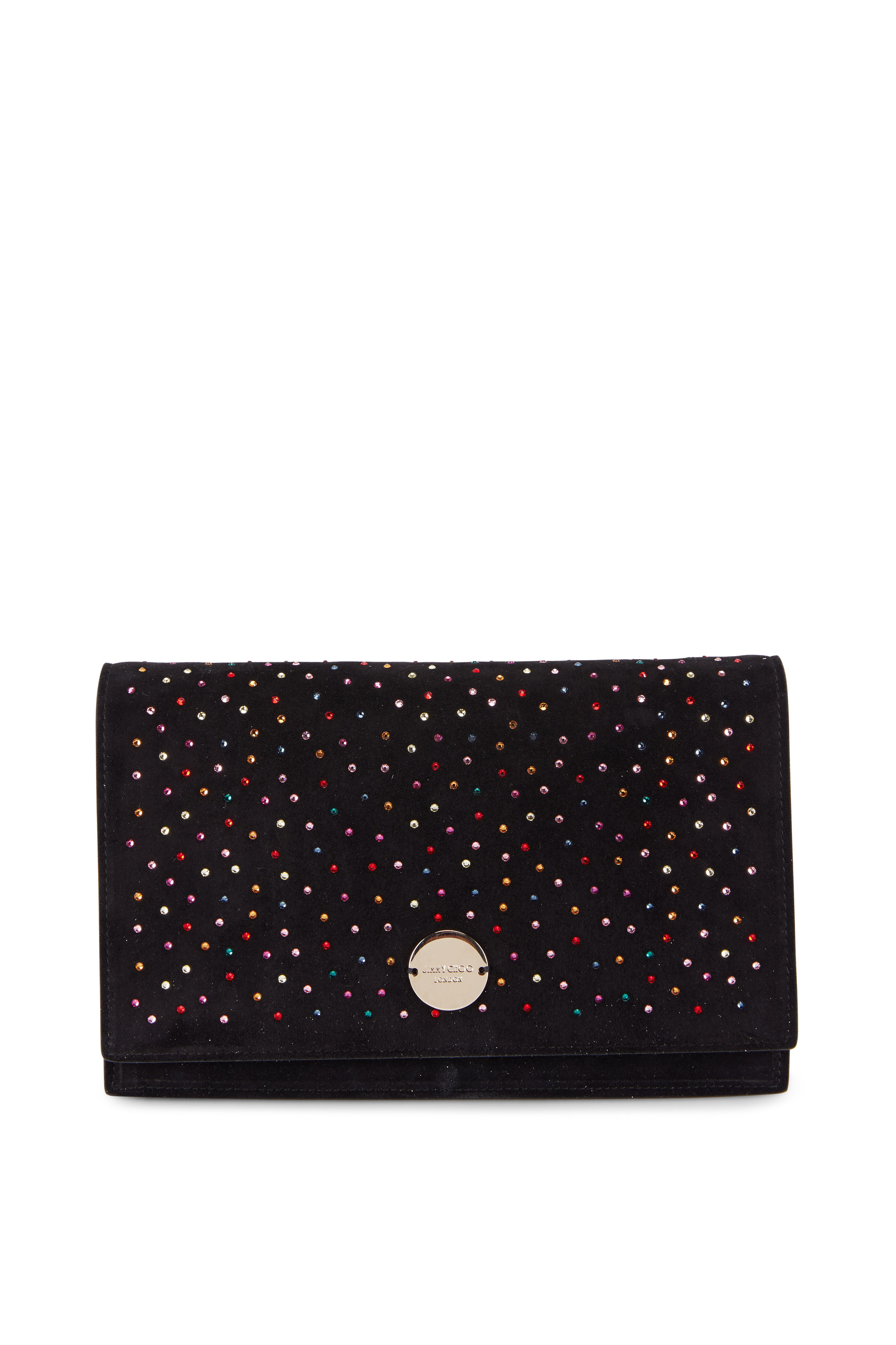 Jimmy Choo - Florence Black Suede Multicolor Crystal Clutch
