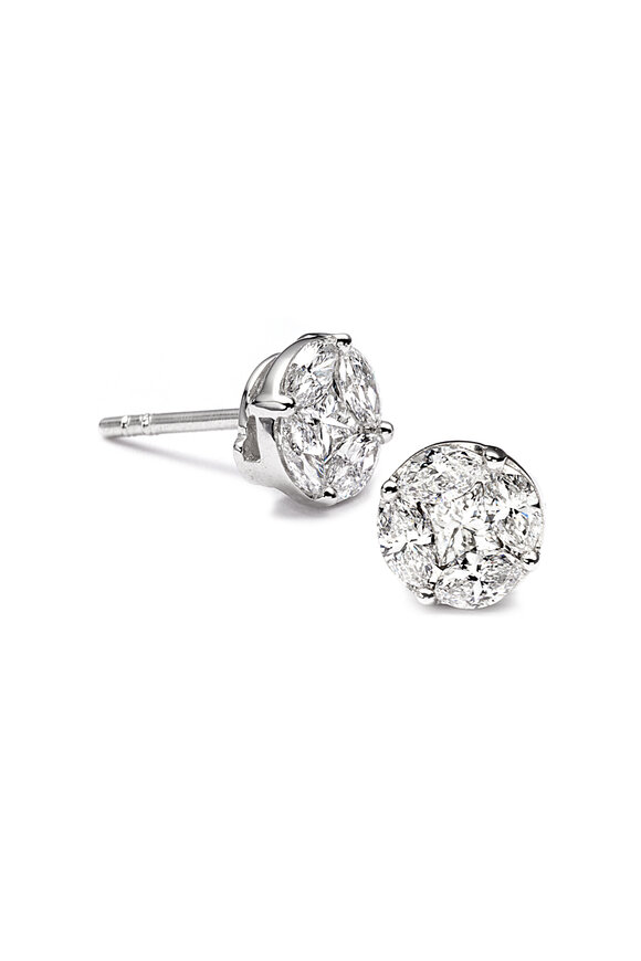 Nam Cho 18k White Diamond Invisibly Set Round Studs - view 1