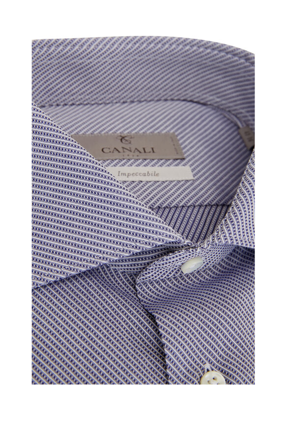 Canali - Blue Diagonal Stripe Cotton Dress Shirt