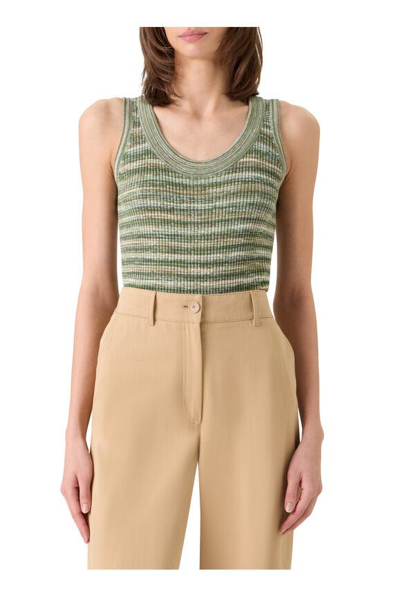 Akris Punto Olive & Cream Sleeveless Merino Wool Knit Top - view 2