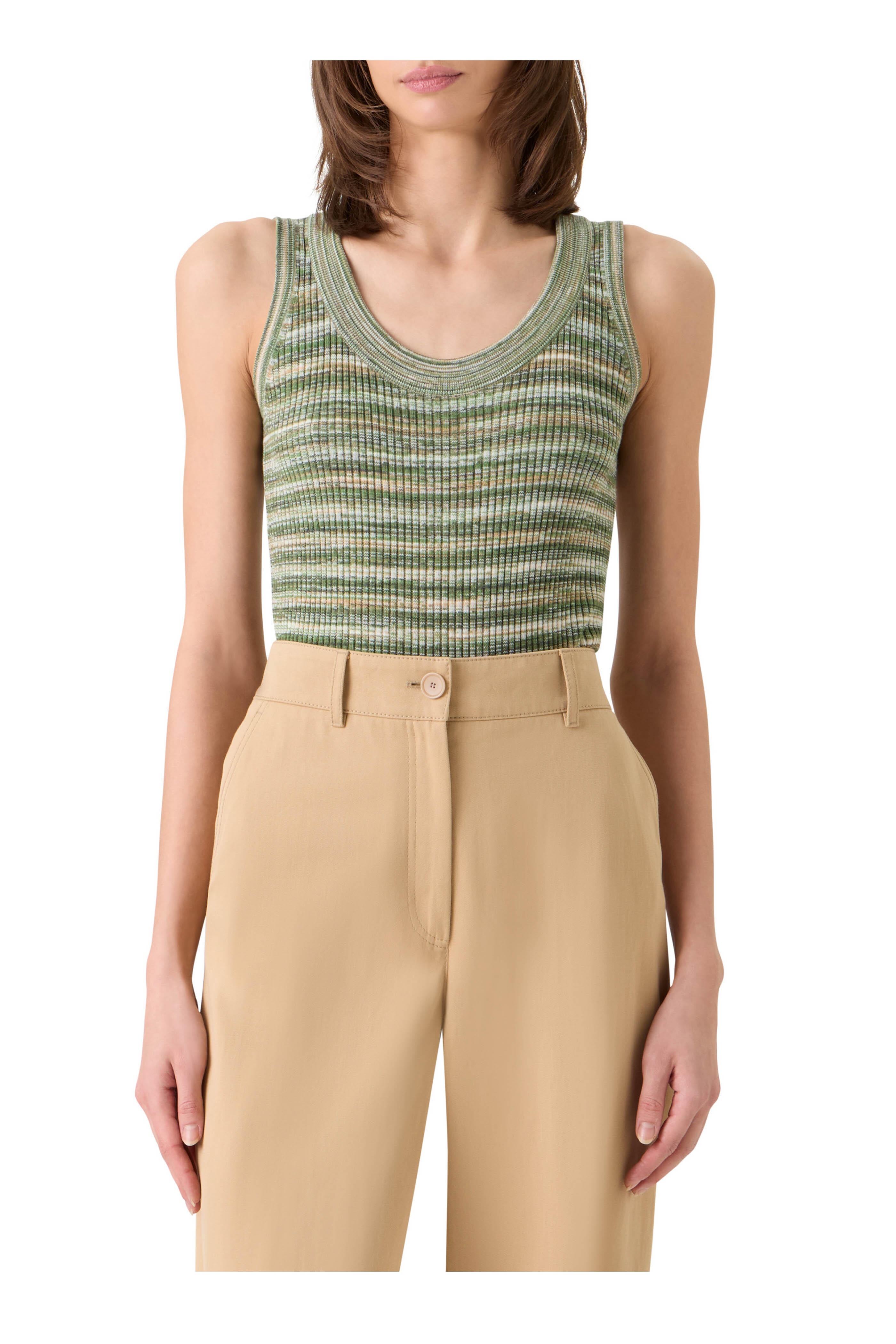 Akris Punto - Olive & Cream Sleeveless Merino Wool Knit Top - view 2