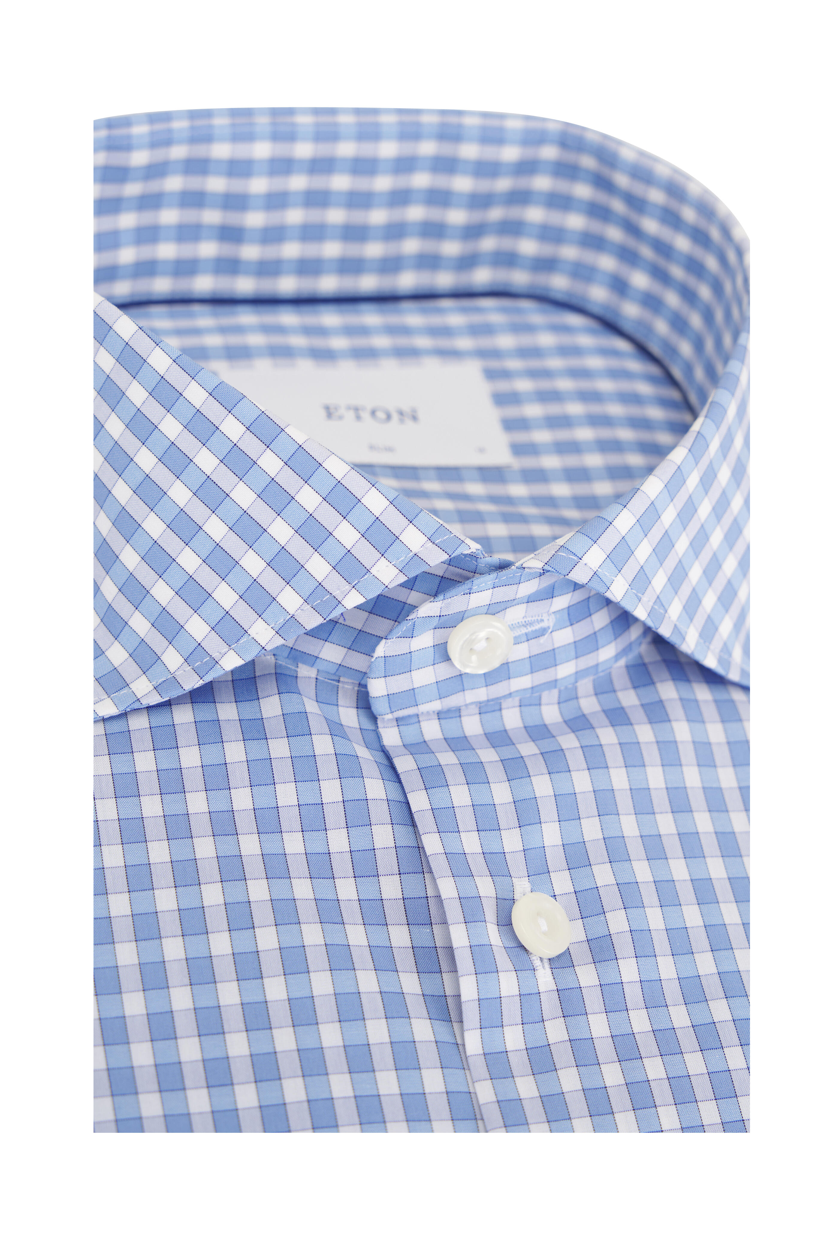 Eton - Blue Plaid Cotton Slim Fit Dress Shirt - view 6
