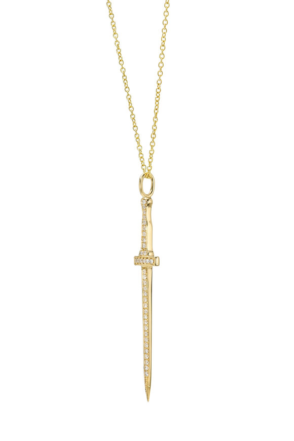 Dru 14k Yellow Gold Large Diamond Dagger Pendant - view 2