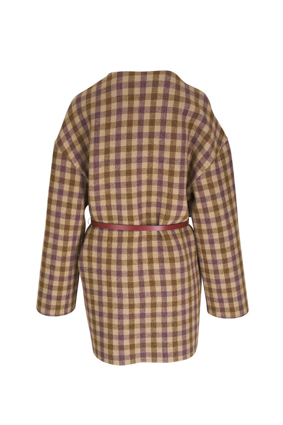 Odeeh - Brown Soft Check Belted Coat 