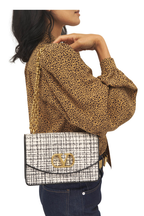 Valentino Garavani Vain White & Black Tweed Shoulder Bag - view 2