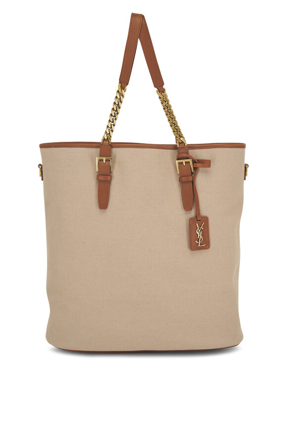 Saint Laurent Desert Dust & Brick Canvas Shopping Tote 