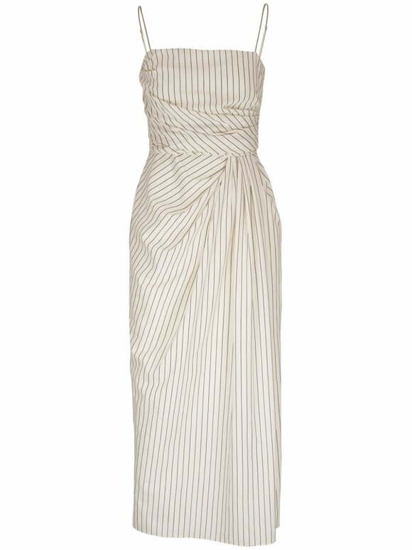 Adam Lippes - Cari Black & White Stripe Gathered Midi Dress