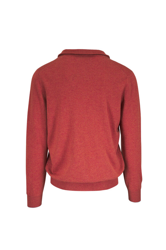 Brunello Cucinelli Orange Cashmere Quarter-Zip Pullover - view 2