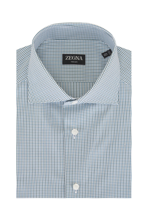 Zegna Trecapi Green & Blue Cotton Dress Shirt