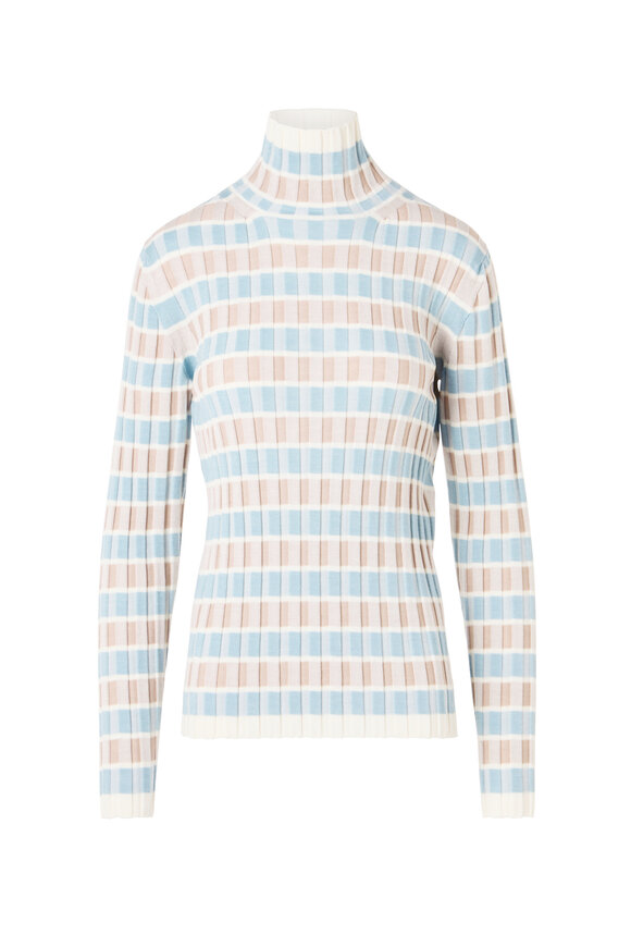 Akris Punto Light Blue & White Oat Wool Intarsia Knit Sweater - view 1