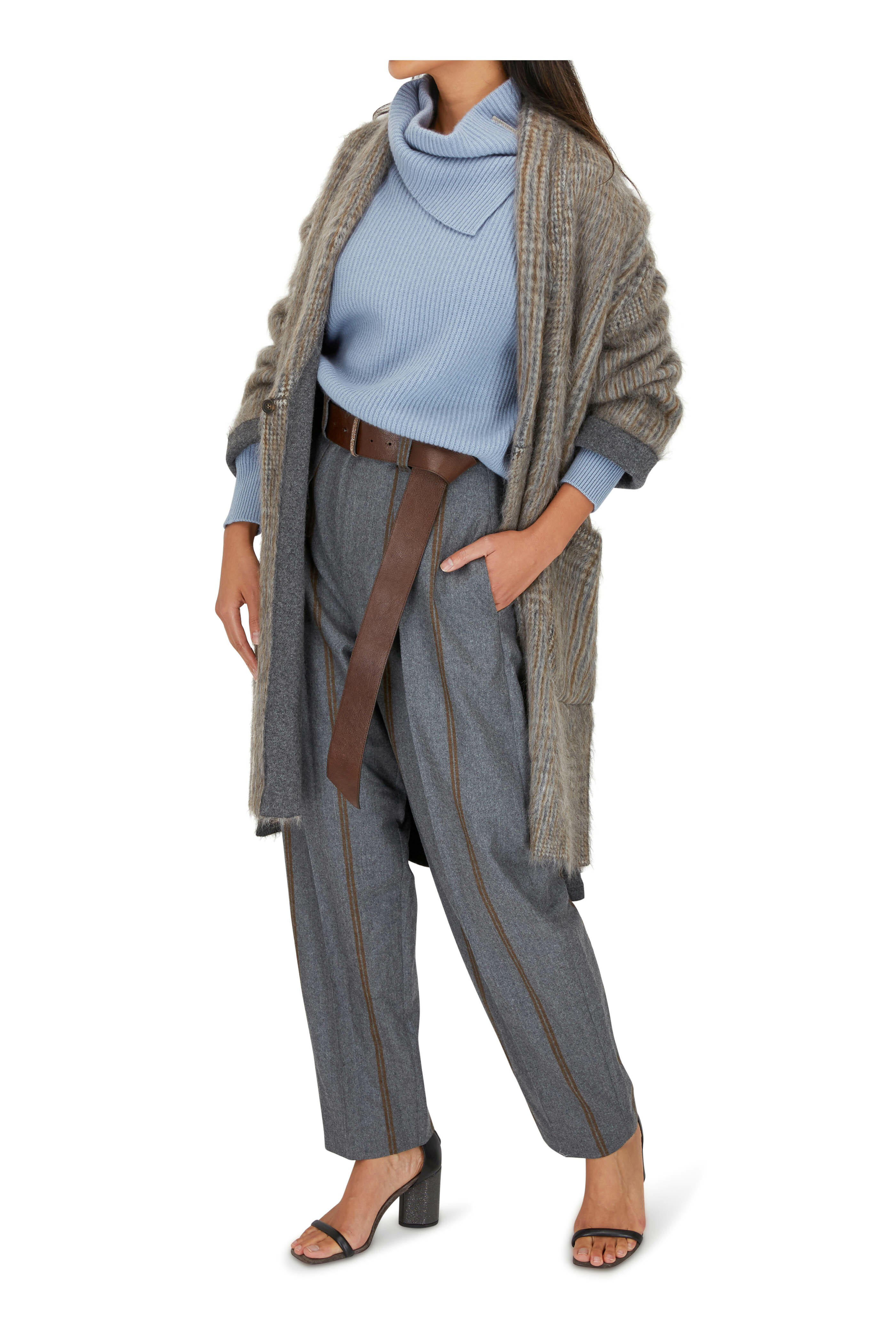 Brunello Cucinelli - Charcoal Mohair & Wool Plaid Pocket Cardi Coat