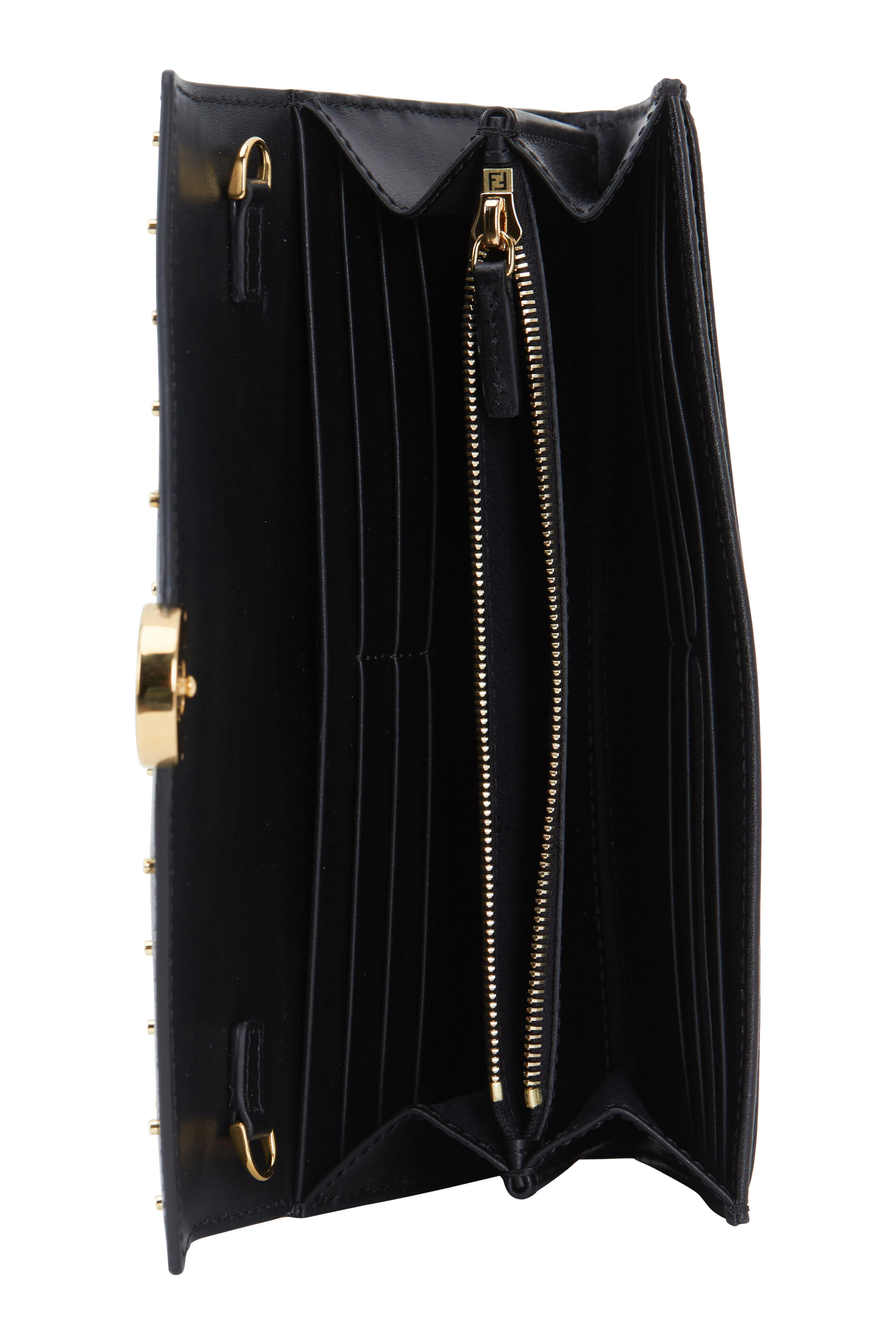 Fendi Black Leather Studded Flap Wallet On Chain at 1stDibs