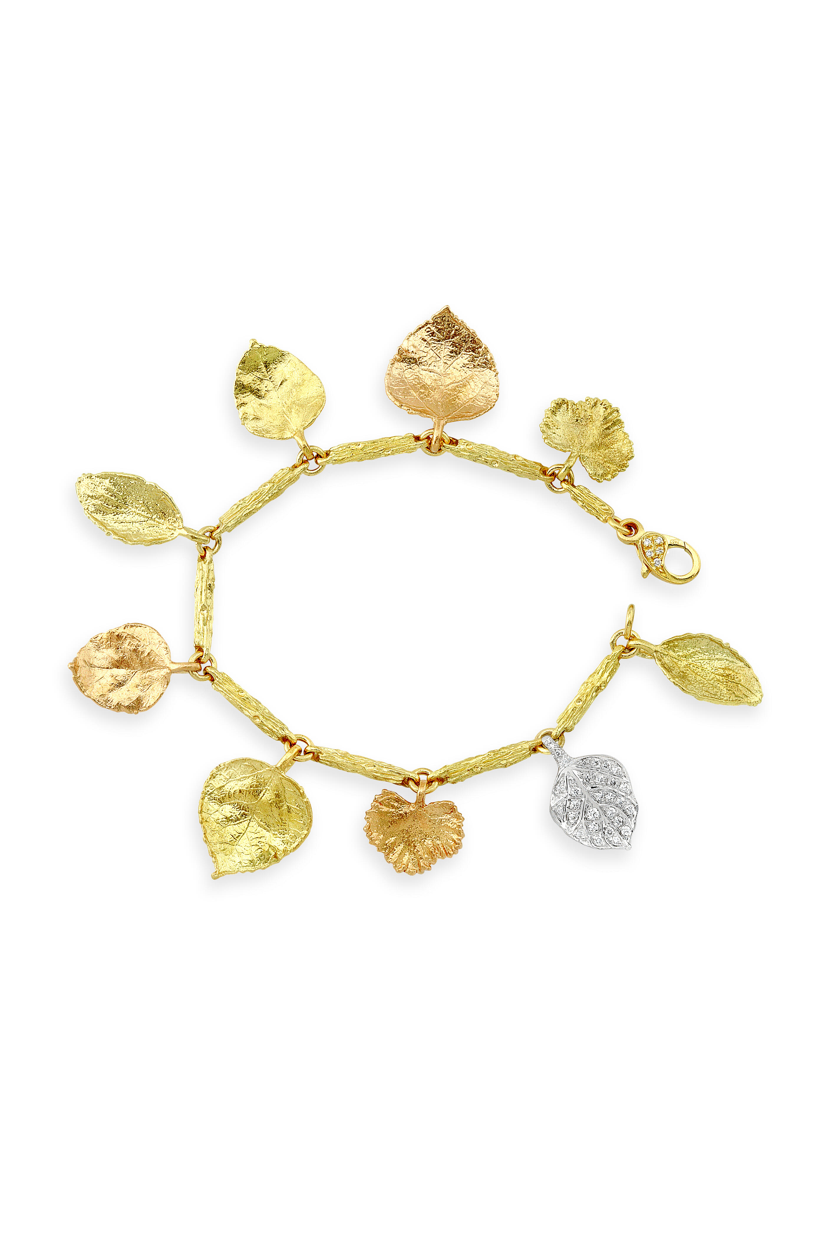 Aaron Henry - Gold Branch Link Diamond Leaf Bracelet