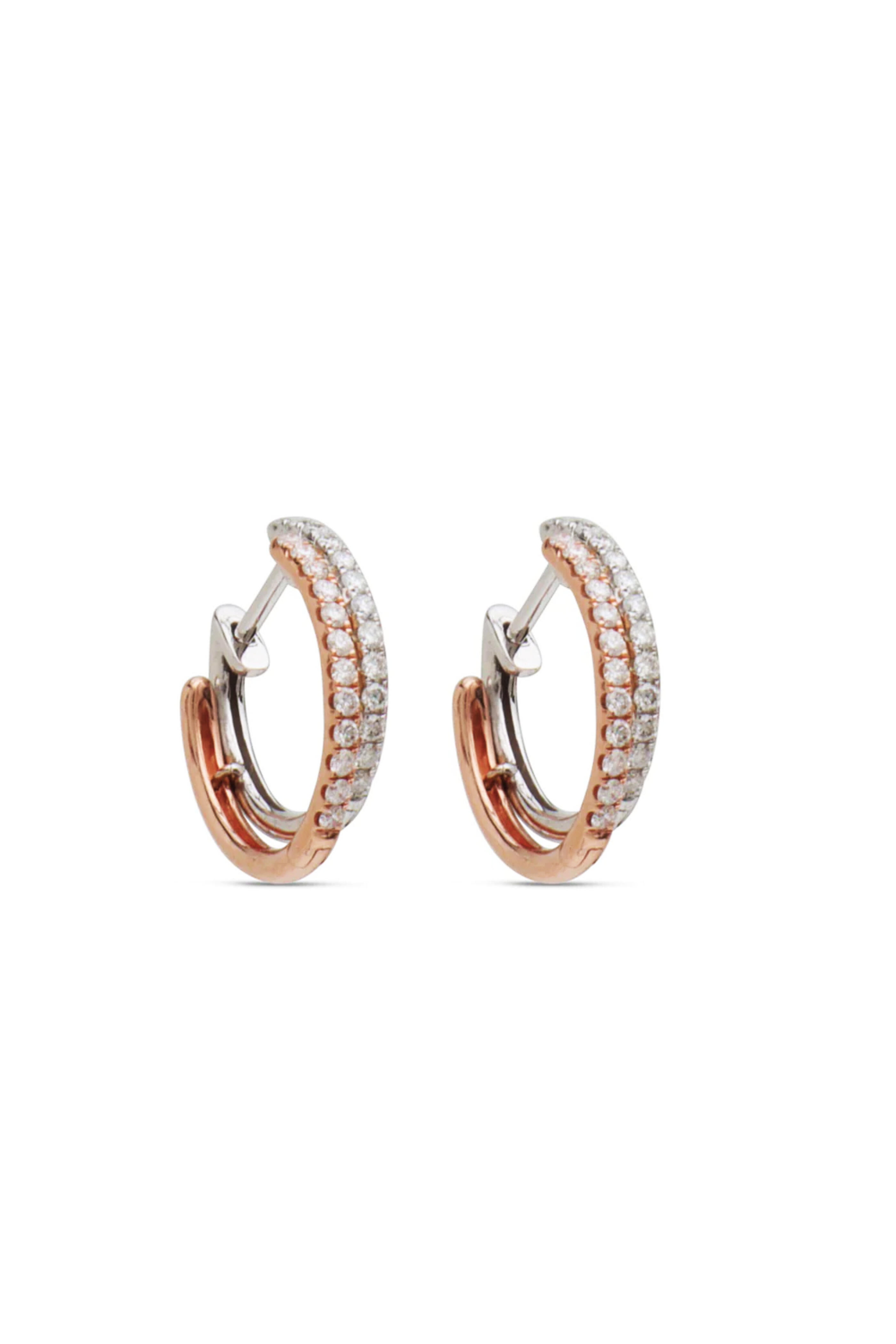 Kai Linz - White and Rose Gold Diamond Double Row Earrings
