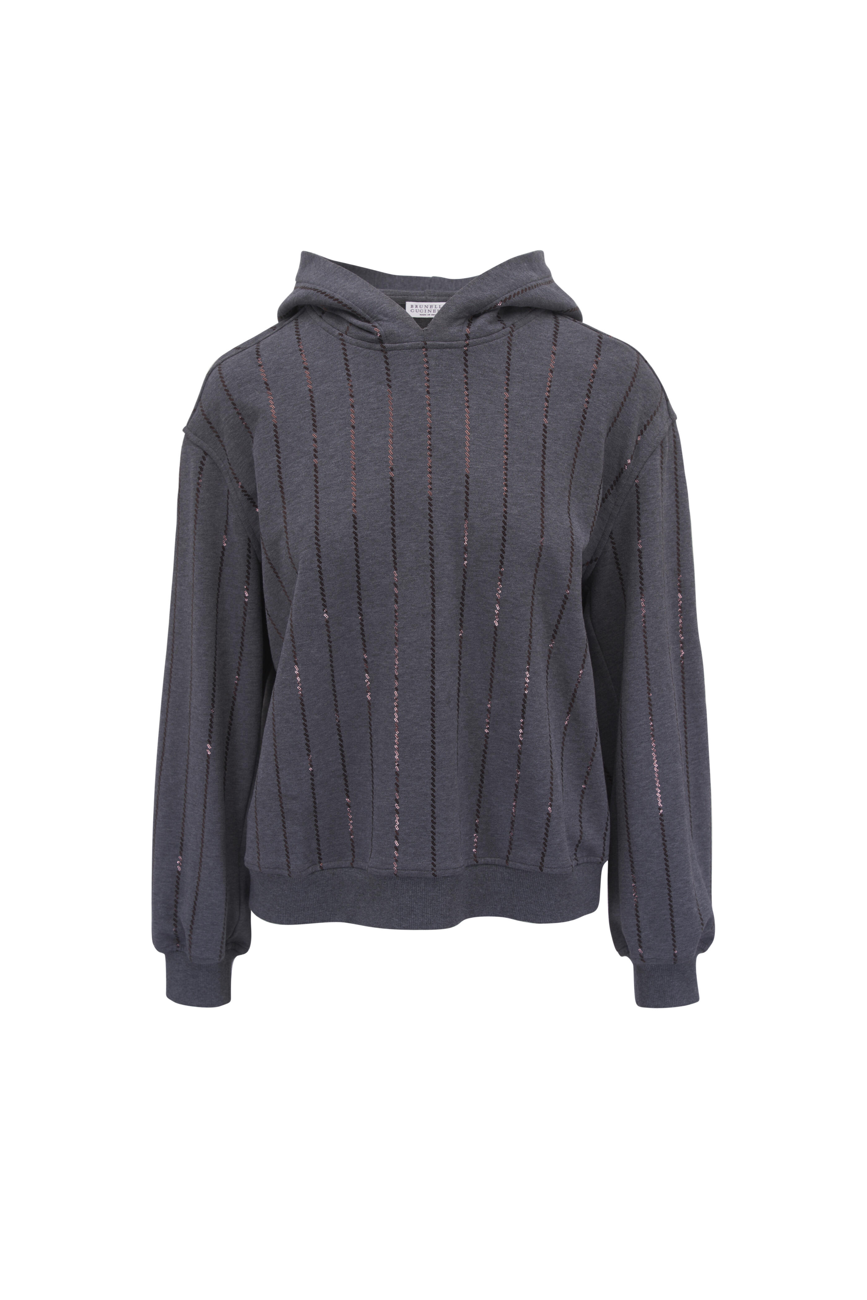 Brunello Cucinelli - Lead French Terry Striped Sequin Hooded Sweatshirt