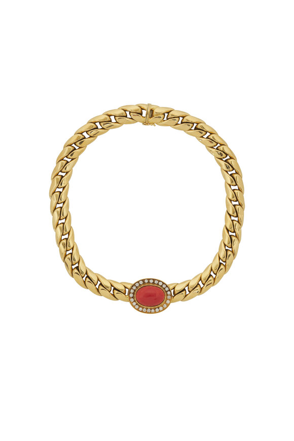 Vintage Collection - Diamond Halo Coral Necklace