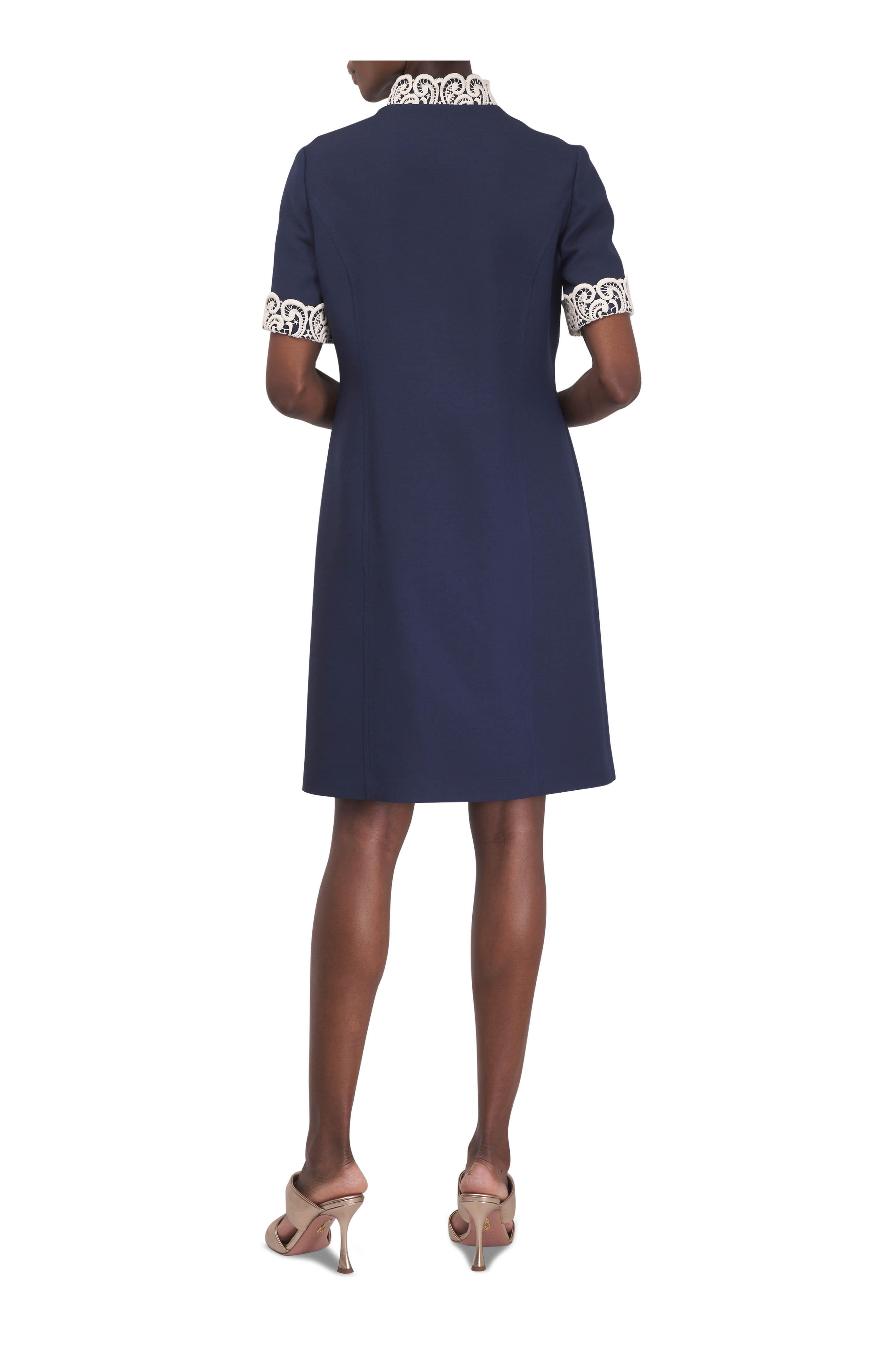 Valentino - Lace Collar Indigo & White Crepe Couture Dress