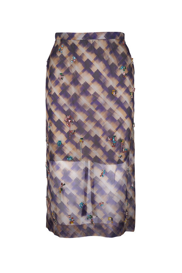 Dries Van Noten Purple Multi Airbrushed Silk Organza Midi Skirt
