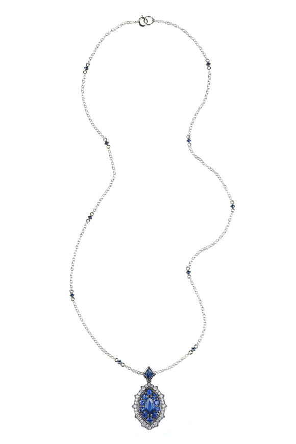 Nam Cho 18k Blue Sapphire Diamond Marquis Pendant Necklace