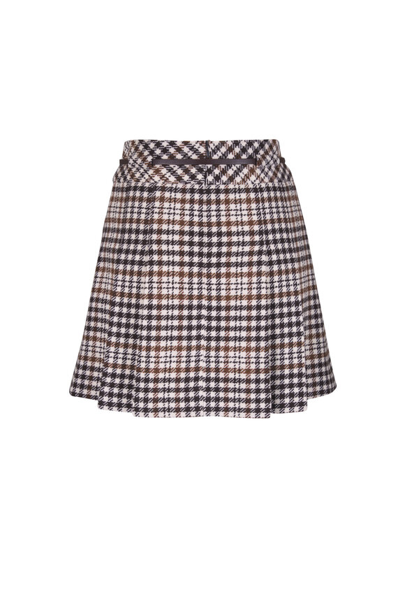 Akris Punto Winter White Houndstooth Tweed Wool Pleated Skirt - view 6